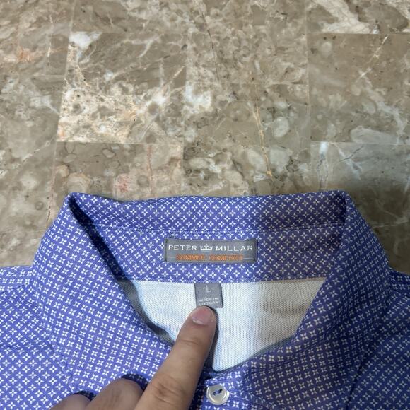 Peter Millar Summer Comfort Polo Shirt Mens Large Blue Geometric Star Print - Picture 3 of 8
